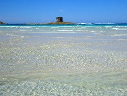 Kristallklares und seichtes Wasser an der Spiaggia Della Pelosa auf Sardinien
