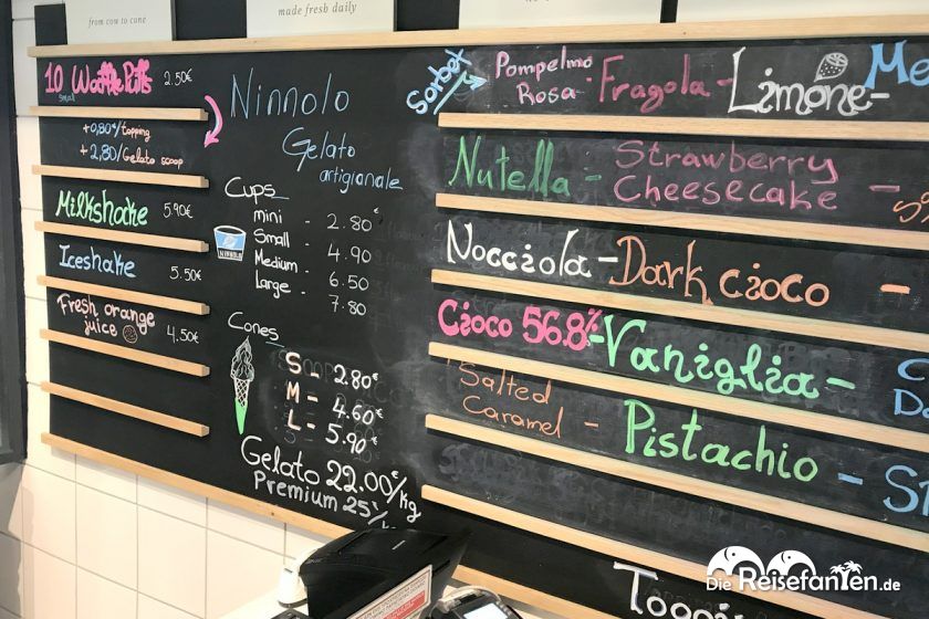 Die Speisekarte Ninnolo Eis in Mykonos Stadt