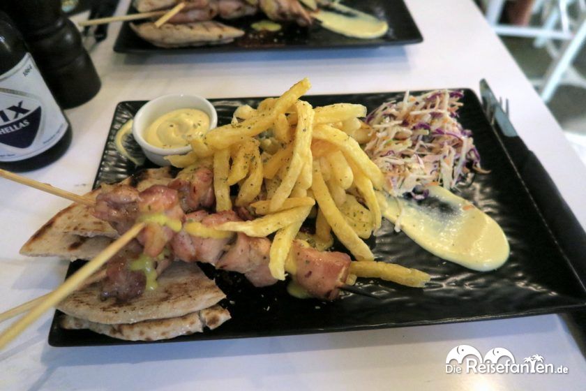 Unser Hauptgericht war das Chicken Souvlaki im Pepper souvlaki and more in Mykonos Stadt