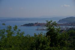 Blick auf die Küste von Slowenien bis hin nach Triest in Italien