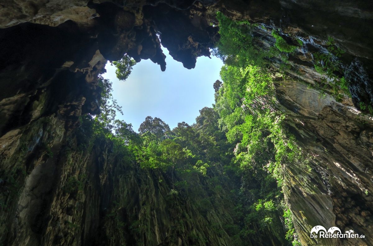 Blick gen Himmel in den Batu Caves in Malaysia