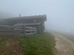 Urige Hütte am Wegesrand auf der Seiser Alm in Südtirol